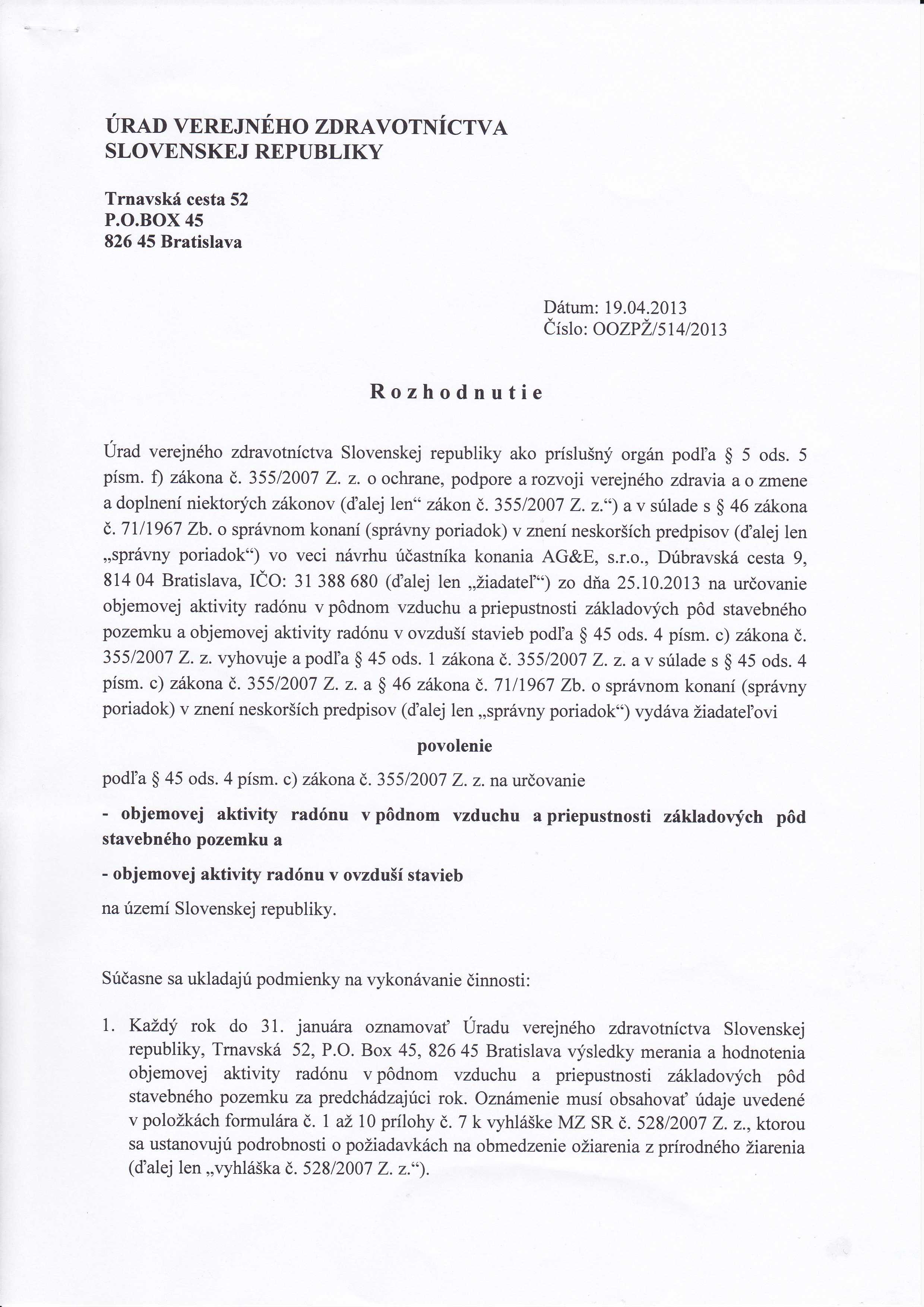 Povolenie ÚVZ SR – strana 1